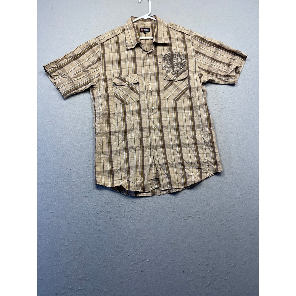 Culture Shirt Short Sleeve Plaid Tan Brown XL Mens